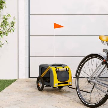 vidaXL Remorcă bicicletă pentru câini galben&gri țesătură oxford&fier