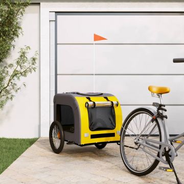 vidaXL Remorcă bicicletă pentru câini galben&gri țesătură oxford&fier