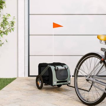 vidaXL Remorcă de bicicletă câini gri&negru textil oxford&fier