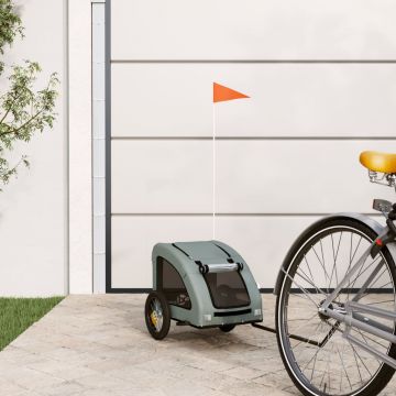 vidaXL Remorcă de bicicletă pentru câini, gri, textil oxford&fier