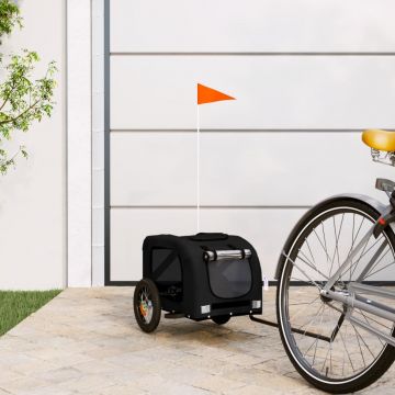 vidaXL Remorcă de bicicletă pentru câini, negru, textil oxford și fier
