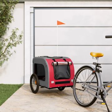 vidaXL Remorcă de bicicletă pentru câini, roșu&gri, textil oxford&fier