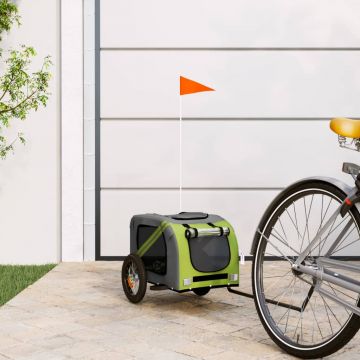 vidaXL Remorcă de bicicletă pentru câini, verde, textil oxford și fier