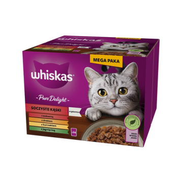 WHISKAS Adult Pure Delight 48x85 g Pliculete hrana pisici adulte, cu vita, pui, miel si pasare in aspic