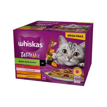 WHISKAS Adult Tasty Mix Hrana umeda pisici 48x85 g cu pui, somon, cod, curcan si vita