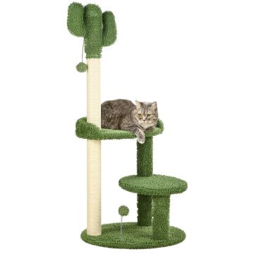 PawHut Copac Pisici Cactus 111cm, Stâlpi Zgârieturi, Pat, Mingi, Verde | Aosom Romania de firma original