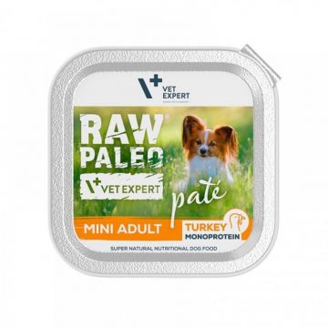 Hrana umeda pentru caini, adult, RAW PALEO PATE, curcan, 150 g la reducere