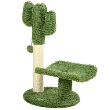 Copac de 55,5cm in Forma de Cactus pentru Pisici de Interior, Turn pentru Pisici cu Stalpi de Zgariat, Pat, Minge, Verde PawHut | Aosom RO