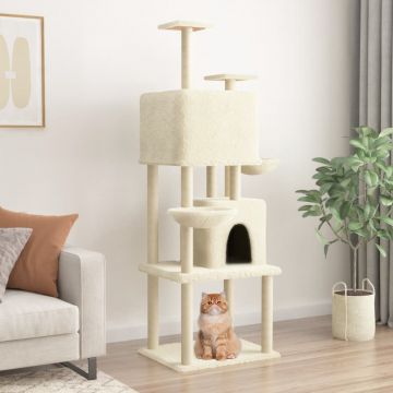 vidaXL Ansamblu de pisici cu stâlpi din funie de sisal, crem, 180 cm