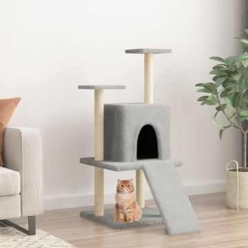 vidaXL Ansamblu pisici, stâlpi din funie sisal, gri deschis, 110 cm