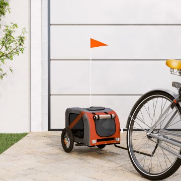 vidaXL Remorcă de bicicletă câini portocaliu&gri textil oxford&fier
