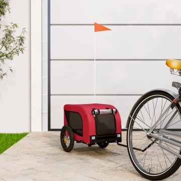 vidaXL Remorcă de bicicletă câini roșu&negru textil oxford&fier
