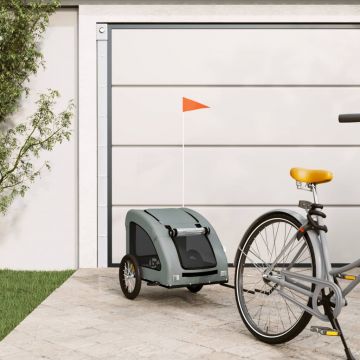 vidaXL Remorcă de bicicletă pentru câini, gri, textil oxford&fier