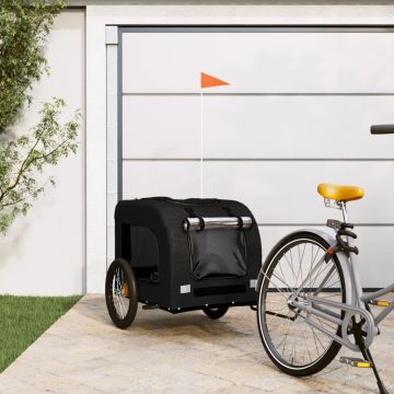 vidaXL Remorcă de bicicletă pentru câini, negru, textil oxford și fier