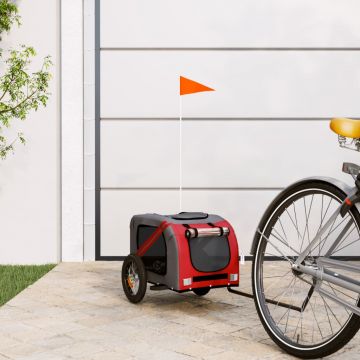 vidaXL Remorcă de bicicletă pentru câini, roșu&gri, textil oxford&fier