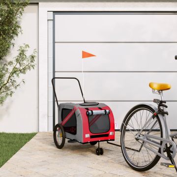 vidaXL Remorcă de bicicletă pentru câini, roșu&gri, textil oxford&fier