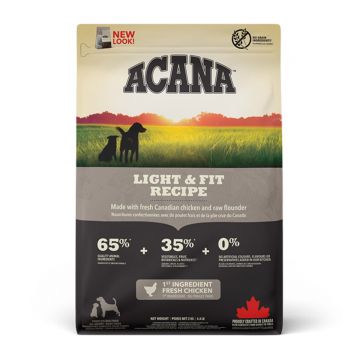 ACANA Dog Light & Fit, hrană uscată fără cereale câini, metabolism ACANA Heritage Light & Fit, hrană uscată fără cereale câini, managemetul greutății, 2kg