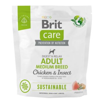 BRIT Care Sustainable, Digest & Relax, M, Pui și Insecte, hrană uscată câini, sistem digestiv BRIT Care Sustainable Adult Medium Breed, M, Pui și Insecte, hrană uscată câini, sistem digestiv, 1kg