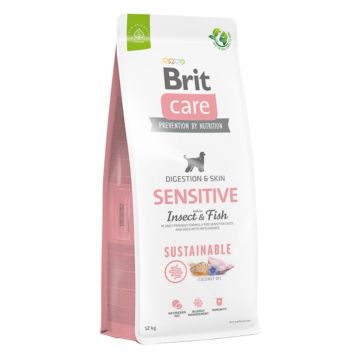 BRIT Care Sustainable Sensitive, XS-XL, Insecte și Pește, hrană uscată câini, piele & blană, sistem digestiv, 12kg