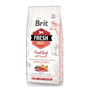 BRIT Fresh Bones & Joints Junior L-XL, Vită cu Dovleac, hrană uscată conținut redus cereale câini junior, 12kg