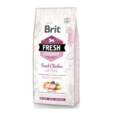 BRIT Fresh Healthy Growth Puppy & Junior S-XL, Pui cu Cartof, hrană uscată conținut redus cereale câini junior, 12kg
