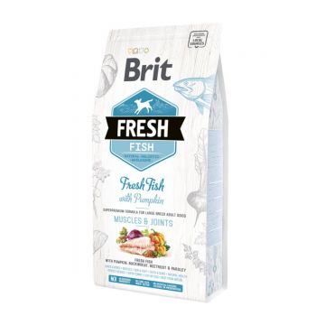 BRIT Fresh Muscles & Joints Adult L-XL, Pește cu Dovleac, hrană uscată conținut redus cereale câini, 2.5kg