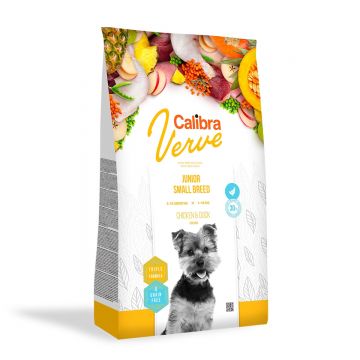 CALIBRA Verve GF Junior S, Pui și Rață, hrană uscată fără cereale câini junior, 1.2kg