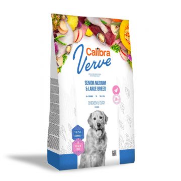 CALIBRA Verve GF Senior M și L, Pui și Rată, hrană uscată fără cereale câini senior, 12kg