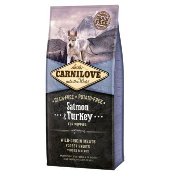 CARNILOVE Junior S-XL, Somon și Curcan, hrană uscată fără cereale câini junior, 12kg