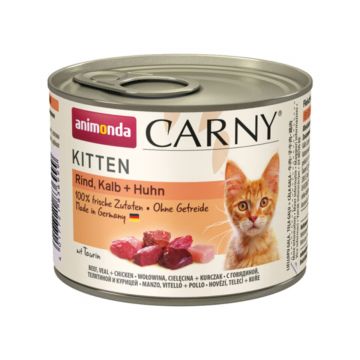 CARNY, Junior, Vită, Vițel și Pui, conservă hrană umedă pentru pisici, (In aspic), 200g