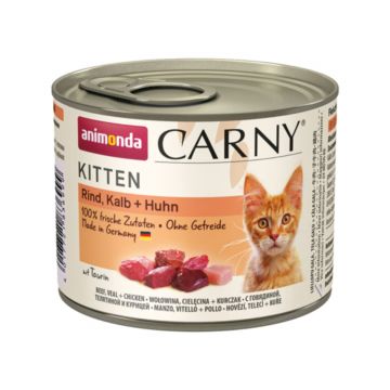 CARNY, Junior, Vită, Vițel și Pui, conservă hrană umedă pentru pisici, (In aspic), 200g