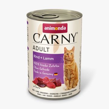 CARNY, Vită și Miel, conservă hrană umedă fără cereale pisici, (în aspic), 400g