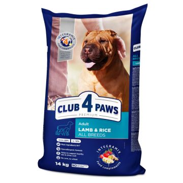 CLUB 4 PAWS Premium Hypoallergenic, Miel și Orez, hrană uscată câini, sensibilități digestive, piele și blană CLUB 4 PAWS Premium, XS-XL, Miel și Orez, hrană uscată câini, alergii, 14kg