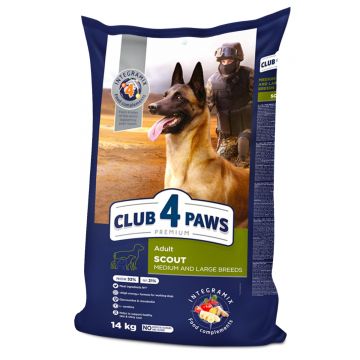 CLUB 4 PAWS Premium Scout, M-XL, Pui, hrană uscată câini, activitate intensă CLUB 4 PAWS Premium Scout, XS-XL, Pui, hrană uscată câini, activitate intensă, 14kg