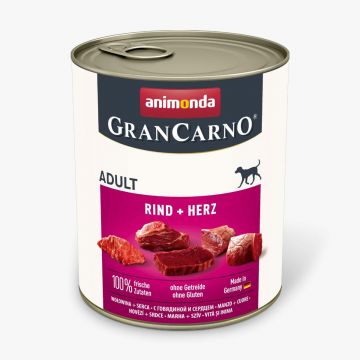 GRANCARNO, inimă vită, conservă hrană umedă câini, (in aspic) GRANCARNO, S-XL, Vită și Inimă, conservă hrană umedă fără cereale câini, (în aspic), 800g