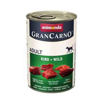 GRANCARNO, vită și vânat, conservă hrană umedă câini, (in aspic) GRANCARNO, vită si vânat, conservă hrană umedă câini, (in aspic), 800g