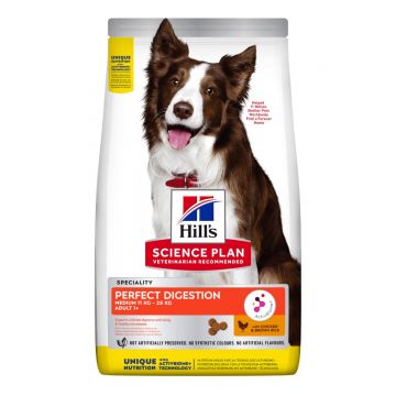 HILL'S SP Perfect Digestion Medium Adult, Pui cu Orez Brun, hrană uscată câini, sensibilități digestive, 2.5kg