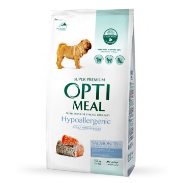 OPTIMEAL Hypoallergenic M, Somon, hrană uscată câini, sensibilități digestive, piele și blană OPTIMEAL Hypoallergenic, M, Somon, hrană uscată câini, sistem digestiv, piele & blană, 1.5kg