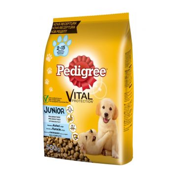 PEDIGREE Vital Protection Junior, Pui și Orez, hrană uscată câini junior, 500g