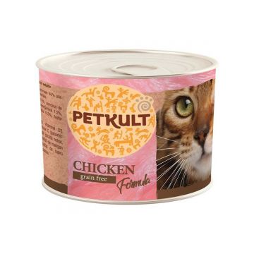 PETKULT Pui, conservă hrană umedă fără cereale pisici, 185g