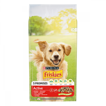 PURINA Friskies Adult Active, Vită, hrană uscată câini, activitate intensă, 15kg