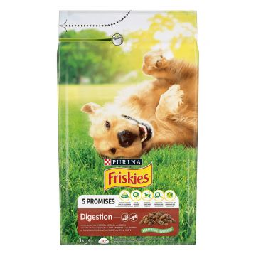 PURINA Friskies Digestion, Vită și Miel cu Cicoare, hrană uscată câini, sensibilități digestive, 3kg
