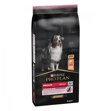 PURINA Pro Plan Sensitive Skin Adult M, Somon, hrană uscată câini, piele și blană, 14kg