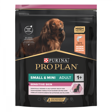 PURINA Pro Plan Sensitive Skin Adult S, Somon, hrană uscată câini, piele și blană, 700g