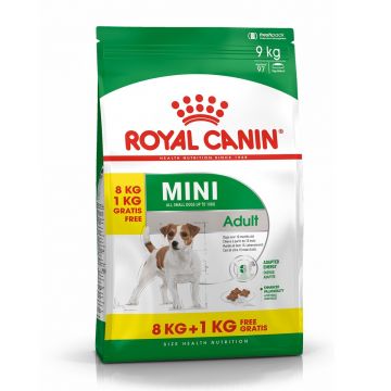 ROYAL CANIN Mini Adult, hrană uscată câini, 8kg+1kg GRATUIT