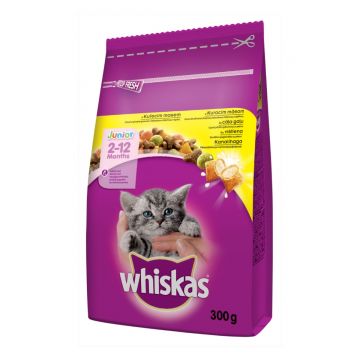 WHISKAS Junior, Pui, hrană uscată pisici junior, 300g