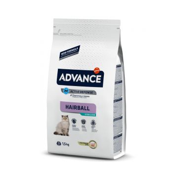 ADVANCE Cat Hairball Sterilized, Curcan, hrană uscată pisici sterilizate ADVANCE Hairball Sterilized, Curcan, hrană uscată pisici sterilizate, limitarea ghemurilor de blană, 1.5kg