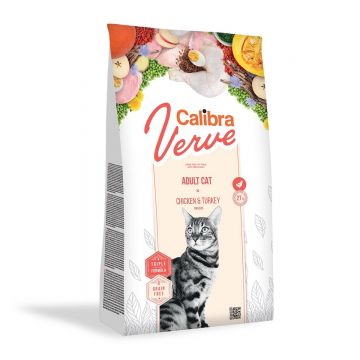 CALIBRA Verve GF Adult, Pui și Curcan, hrană uscată fară cereale pisici, 750g