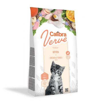 CALIBRA Verve GF Kitten, Pui și Curcan, hrană uscată fară cereale pisici junior, 750g