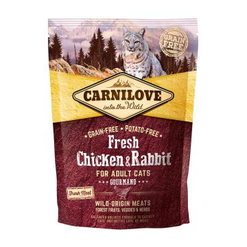 CARNILOVE Fresh Gourmand, Pui și Iepure, hrană uscată fără cereale pisici, apetit capricios, 400g